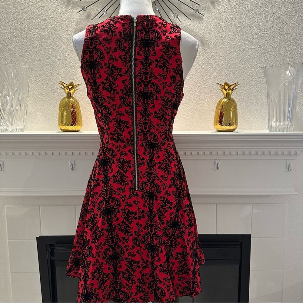 Skies are Blue fit and flare dress, red with black velvet brocade, XS - Picture 10 of 11